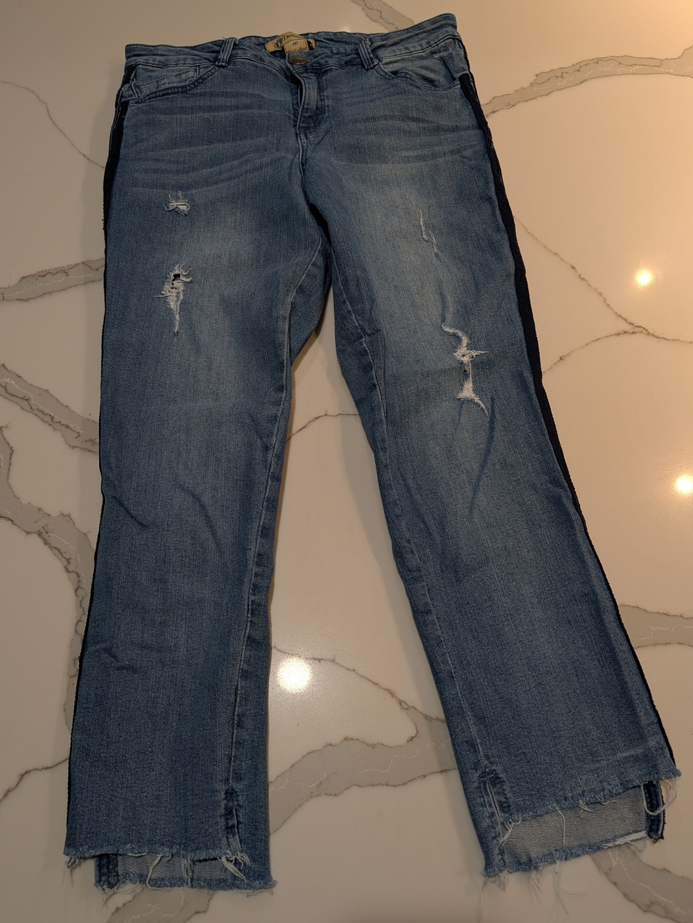 Democracy Distressed Blue Jeans with Side Stripe Detail